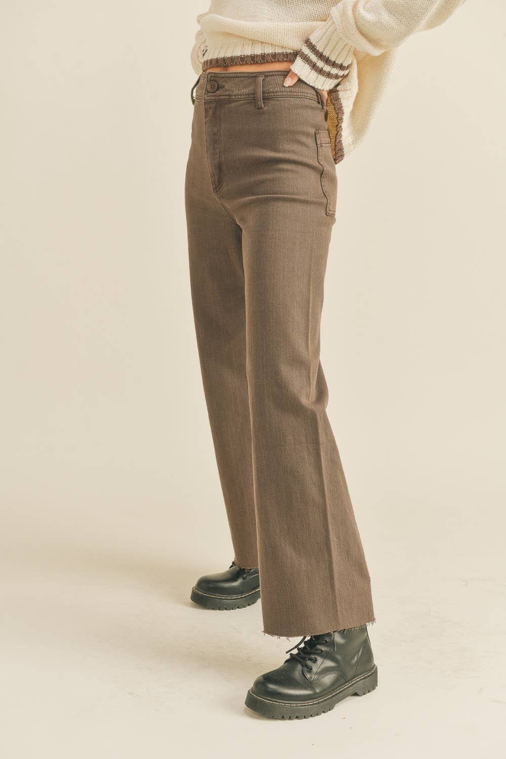 Our Most Popular Jeans - STRAIGHT WIDE LEG DENIM PANTS Brown