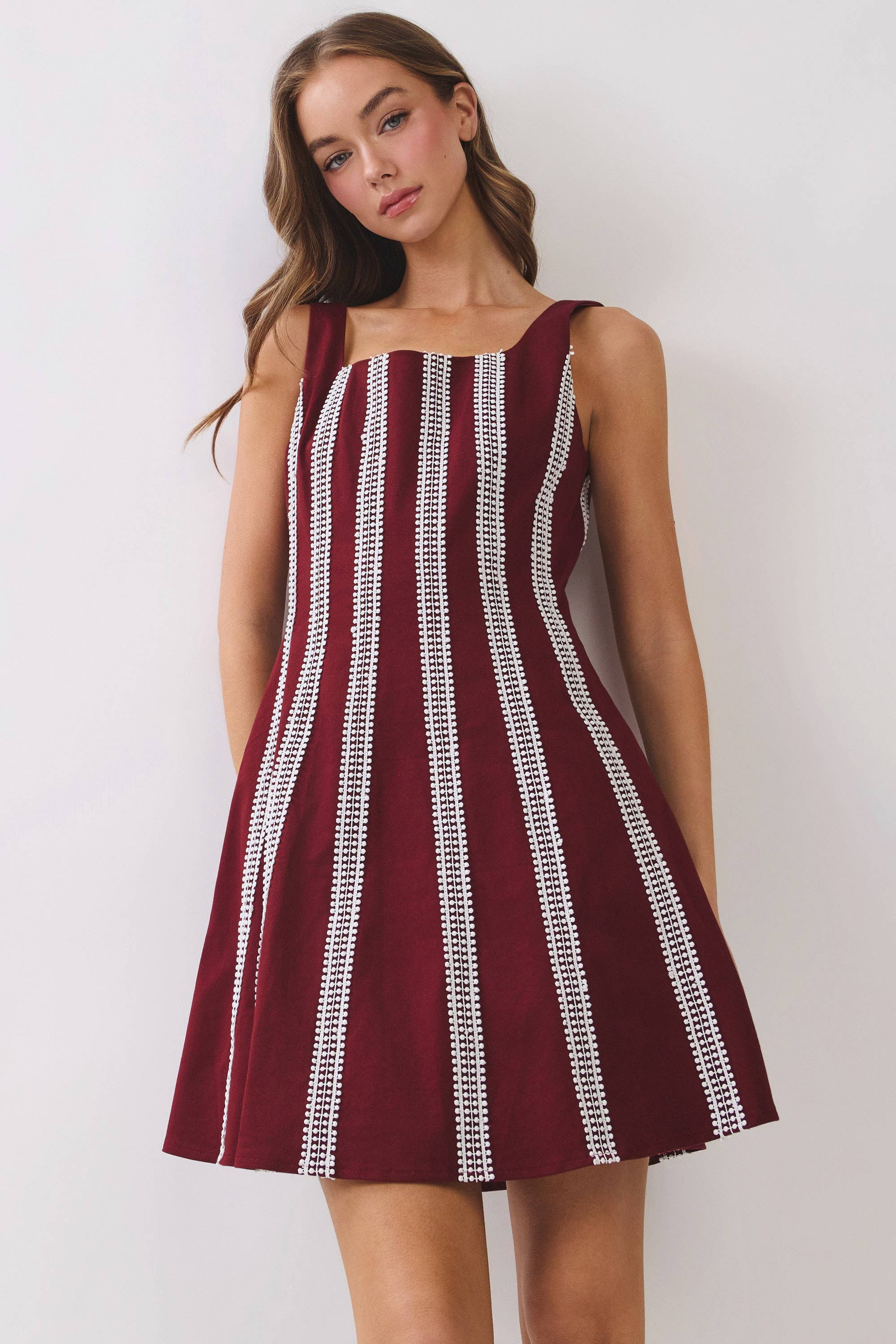 Contrast Vertical Trim Fit & Flare Mini Dress