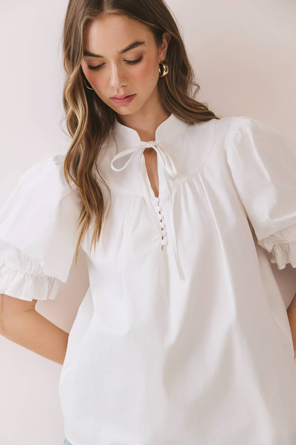 Puff Sleeve Blouse with tie collar