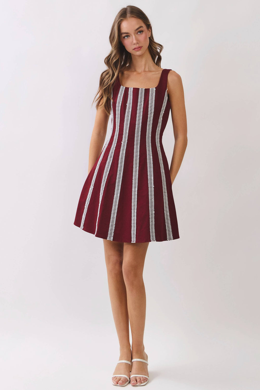 Contrast Vertical Trim Fit & Flare Mini Dress