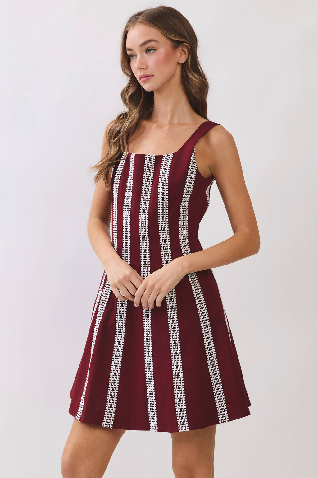 Contrast Vertical Trim Fit & Flare Mini Dress