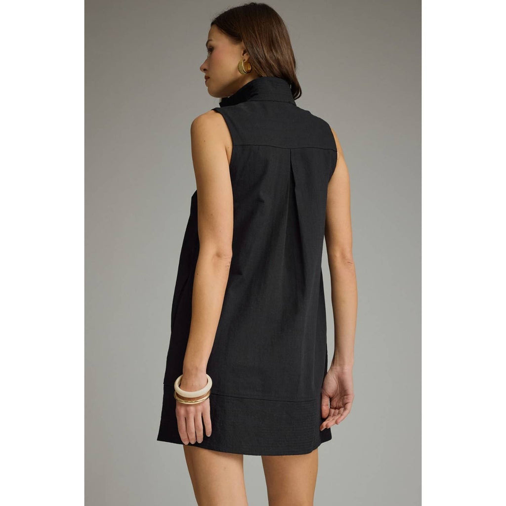 NEW Solid stand collar sleeveless mini dress