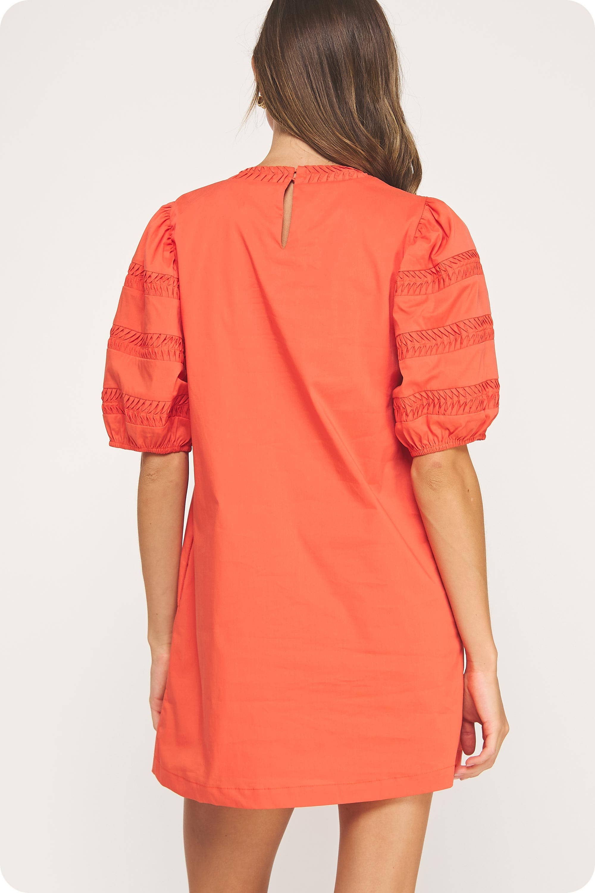 Reverse Pintuck Puff Sleeve Mini Dress