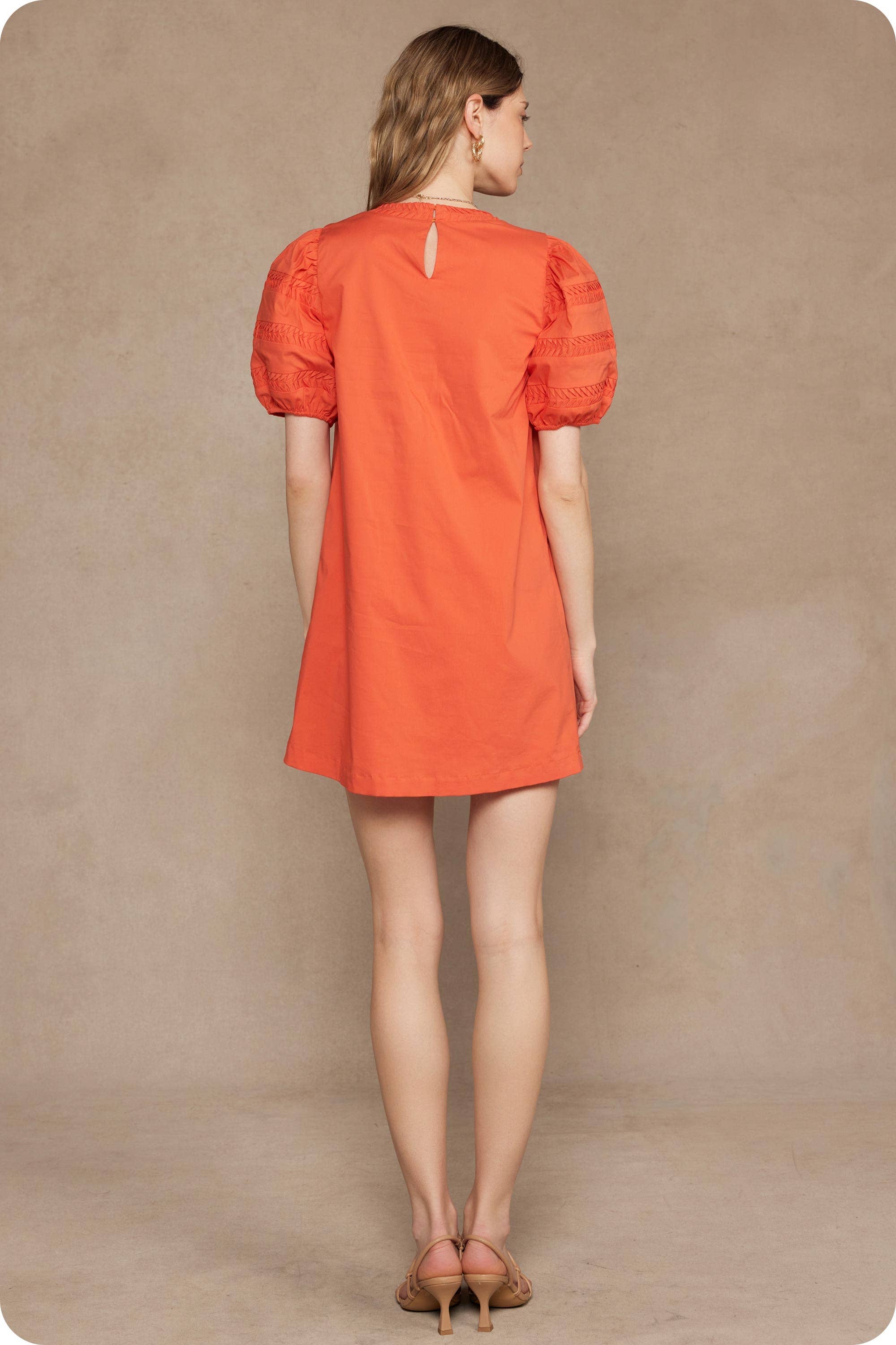 Reverse Pintuck Puff Sleeve Mini Dress
