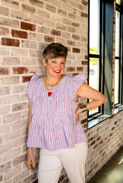 Blue with Red Stripes Top