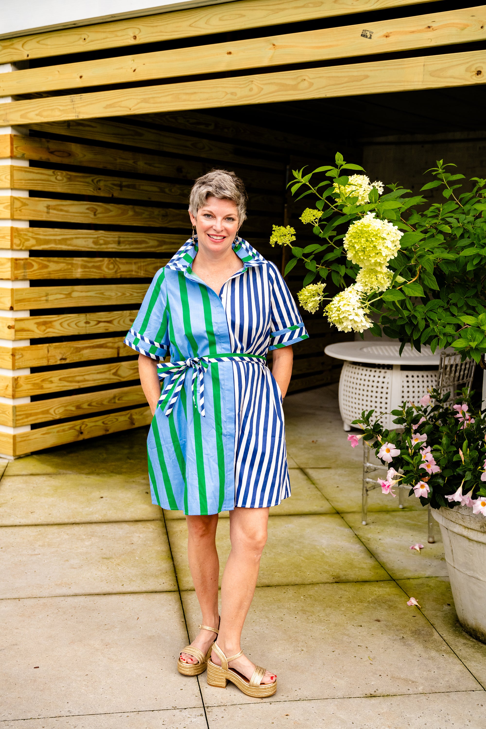 Short Sleeve Collared Striped Dress