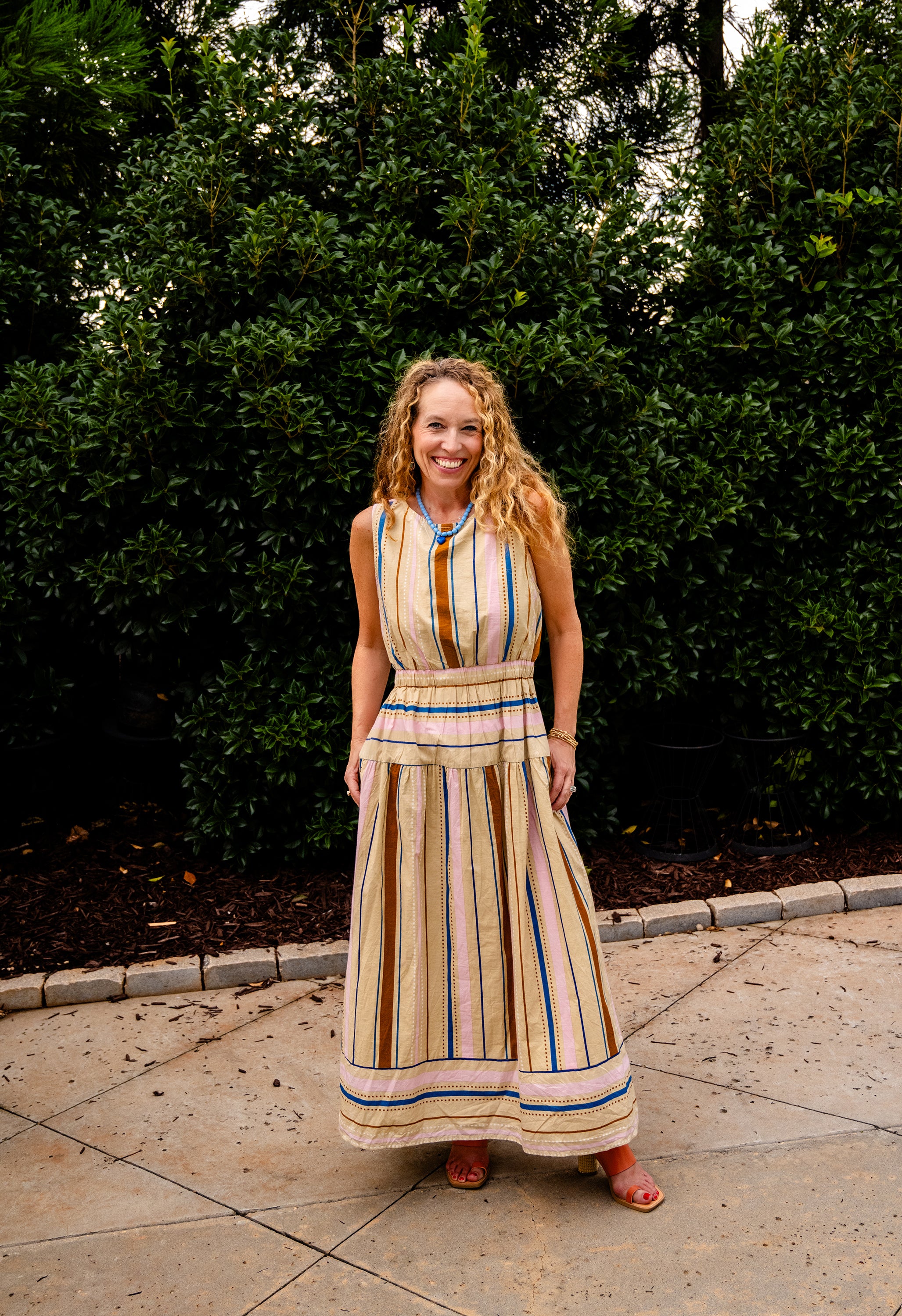 Sleeveless Stripe Midi Dress