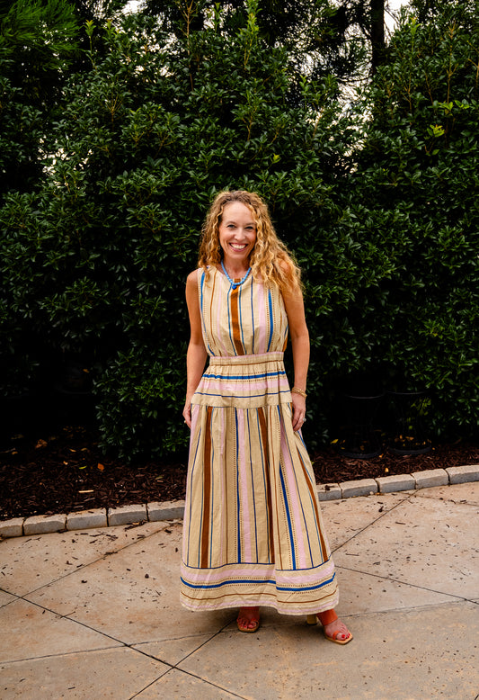Sleeveless Stripe Midi Dress