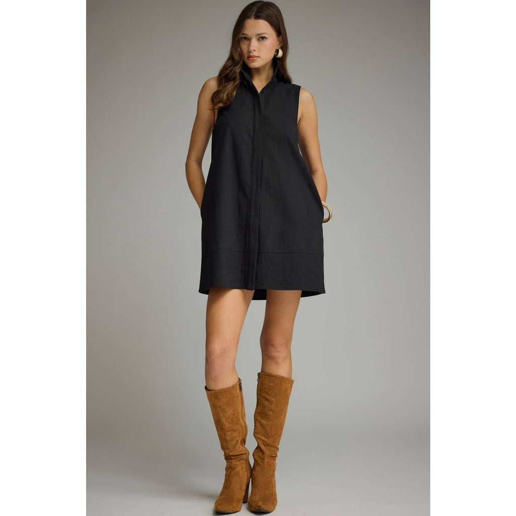 NEW Solid stand collar sleeveless mini dress