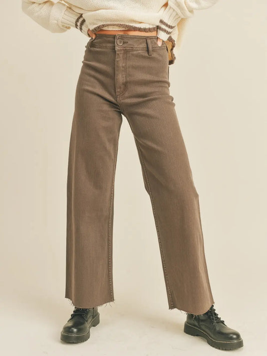 Our Most Popular Jeans - STRAIGHT WIDE LEG DENIM PANTS Brown
