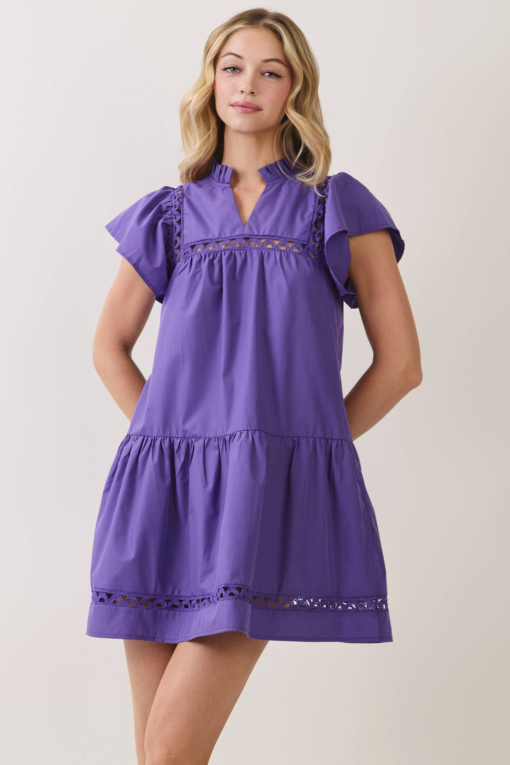 Lace Trim Flutter Sleeve Mini Dress