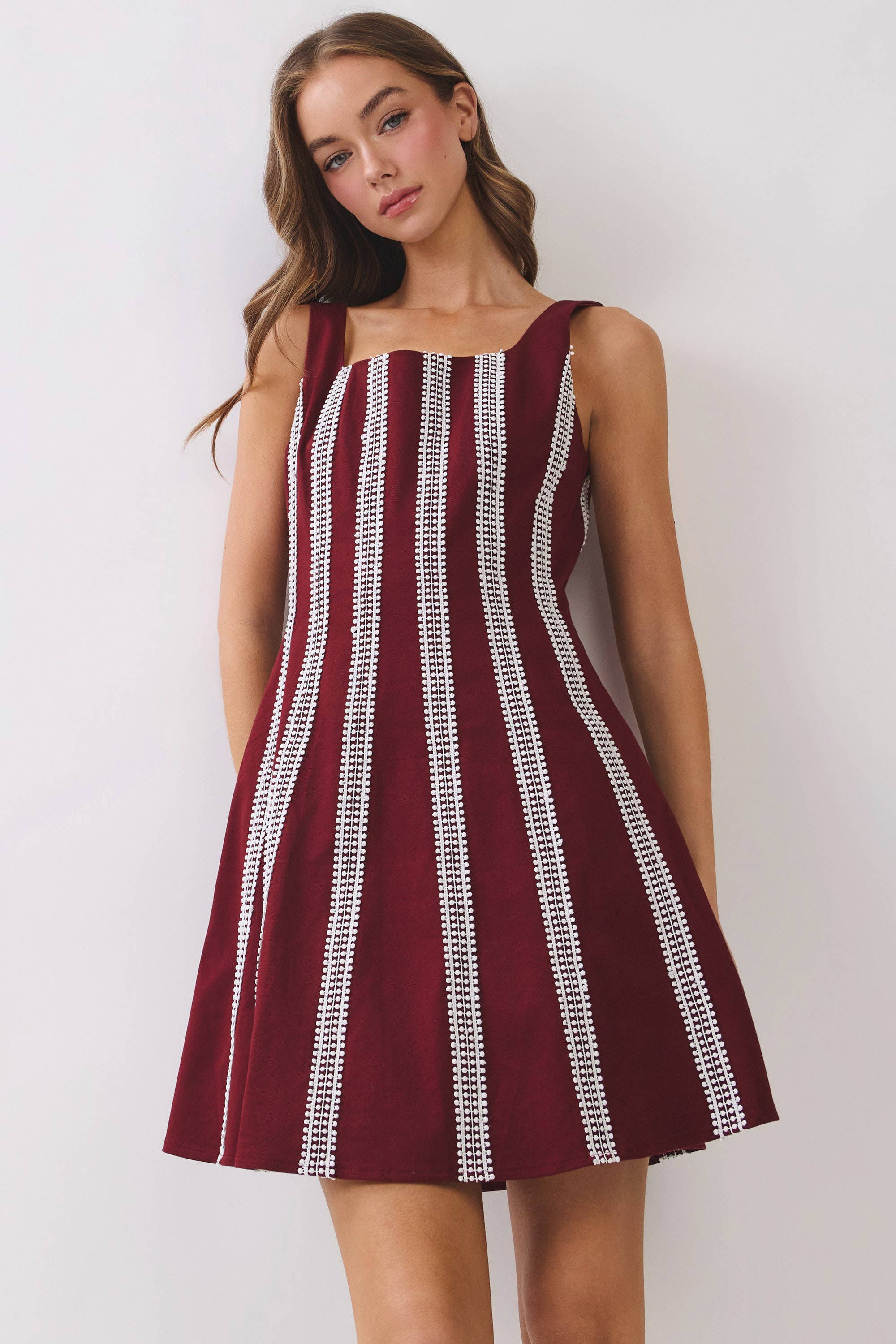 Contrast Vertical Trim Fit & Flare Mini Dress