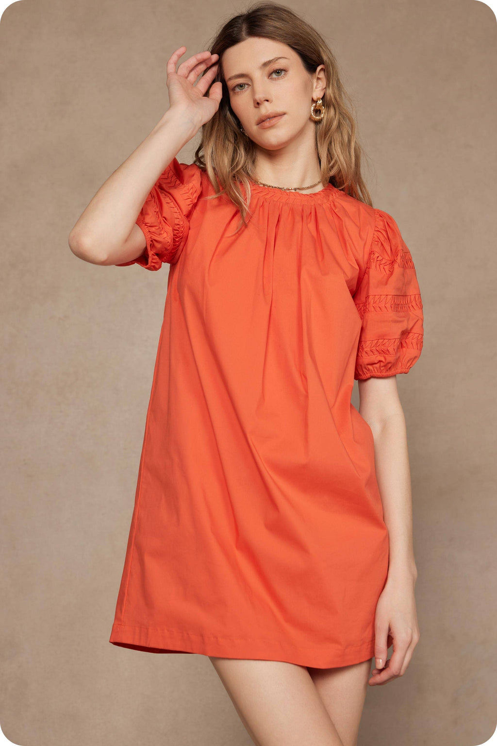 Reverse Pintuck Puff Sleeve Mini Dress